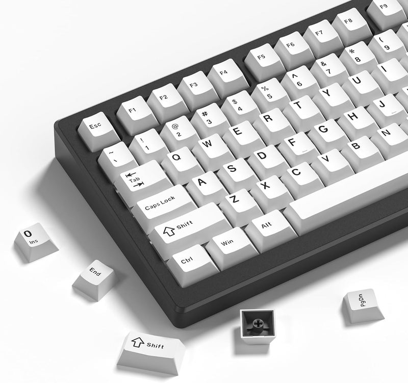 COSTOM Womier Double Shot PBT Keycaps Set 138 Keys, Cherry Profile Custom Keycaps 60 65 75 100 Percent for 61/64/68/84/87/100/104/108 Retro Gaming Mechanical Keyboard, White - Image 1